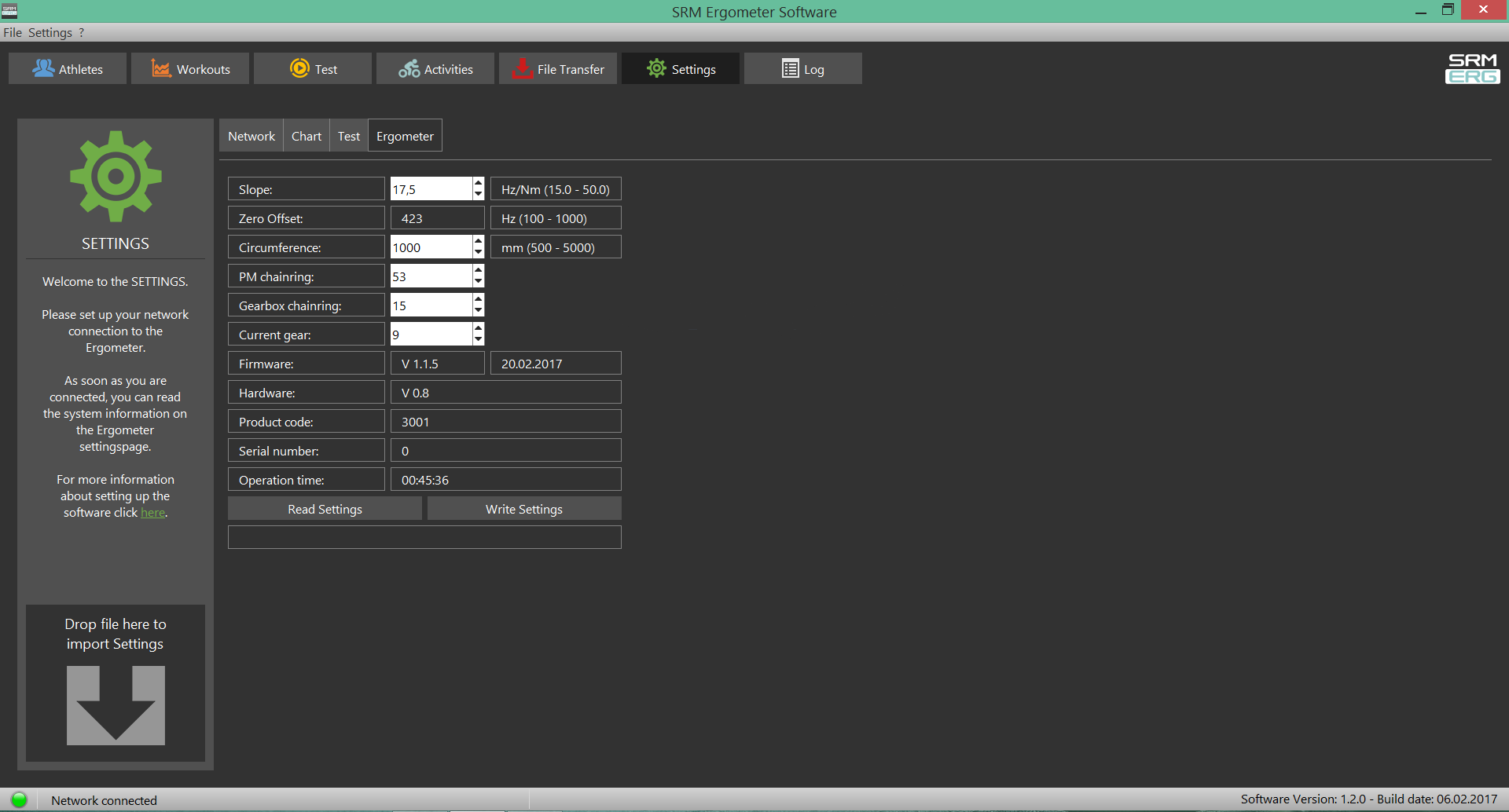 Settings SRM Ergometer Software - Ergometer